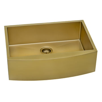 33-inch Apron-Front Farmhouse Kitchen Sink - Brass Tone Matte Gold Stainless Steel Single Bowl