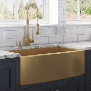 33-inch Apron-Front Farmhouse Kitchen Sink - Brass Tone Matte Gold Stainless Steel Single Bowl