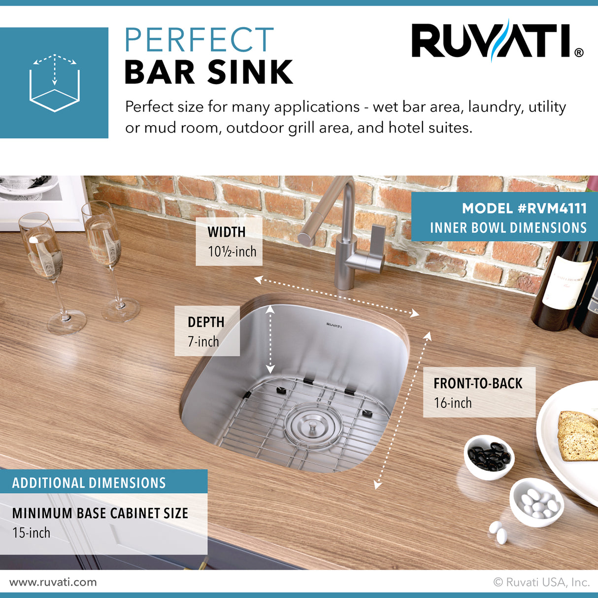 Undermount 16 Gauge Stainless Steel Bar Prep Sink