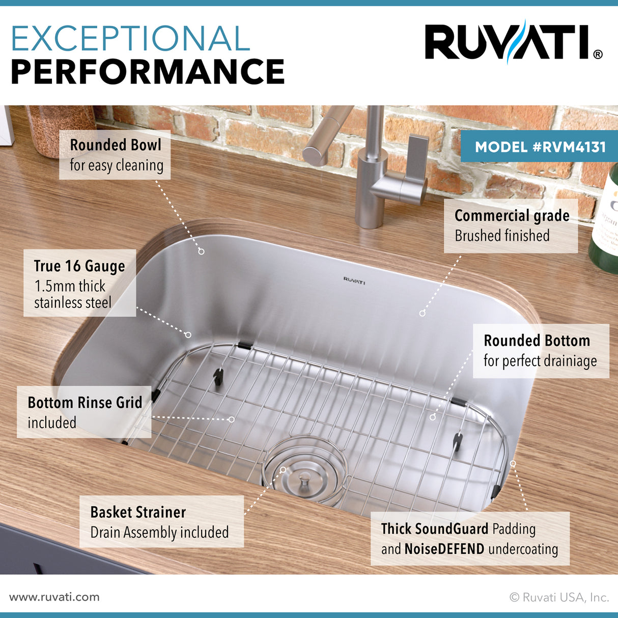 Undermount 16 Gauge Stainless Steel Kitchen Sink Single Bowl