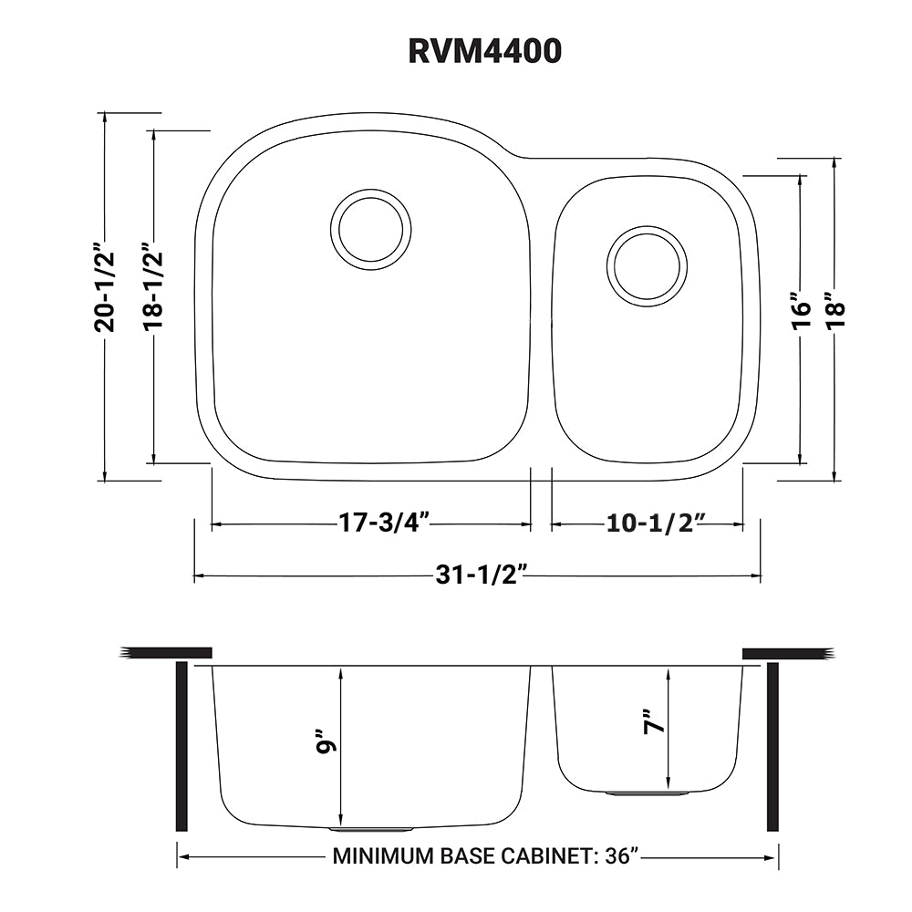 Undermount 32-inch Double Bowl 16 Gauge Stainless Steel