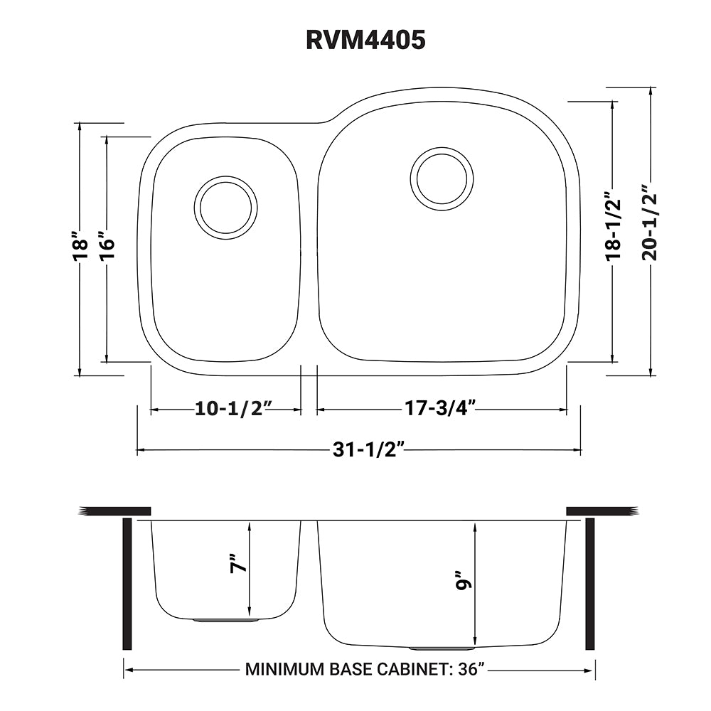 Undermount 32-inch Double Bowl 16 Gauge Stainless Steel