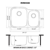 Undermount 29-inch  Double Bowl 16 Gauge Stainless Steel Kitchen Sink