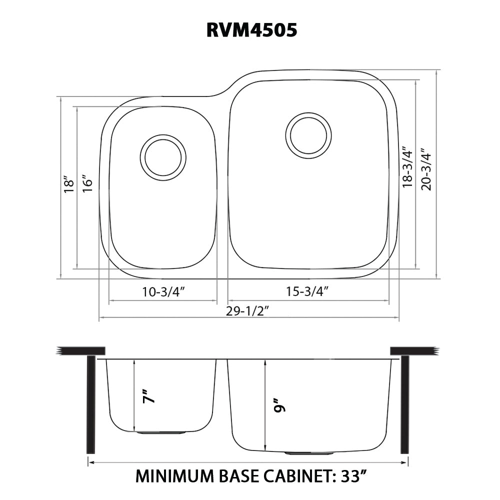 Undermount 29-inch  Double Bowl 16 Gauge Stainless Steel Kitchen Sink