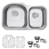 Undermount 34-inch Double Bowl 16 Gauge Stainless Steel Kitchen Sink