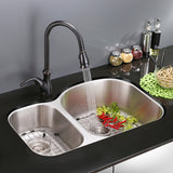 Undermount 34-inch Double Bowl 16 Gauge Stainless Steel Kitchen Sink