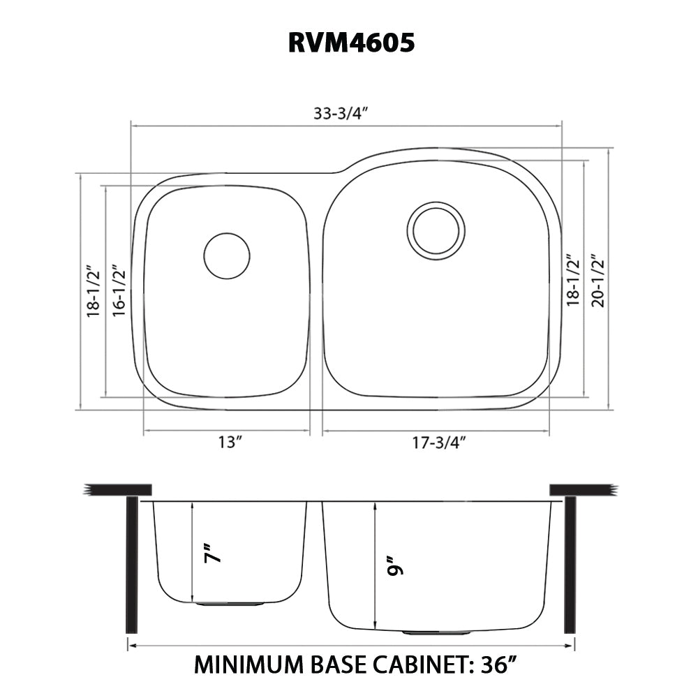 Undermount 34-inch Double Bowl 16 Gauge Stainless Steel Kitchen Sink