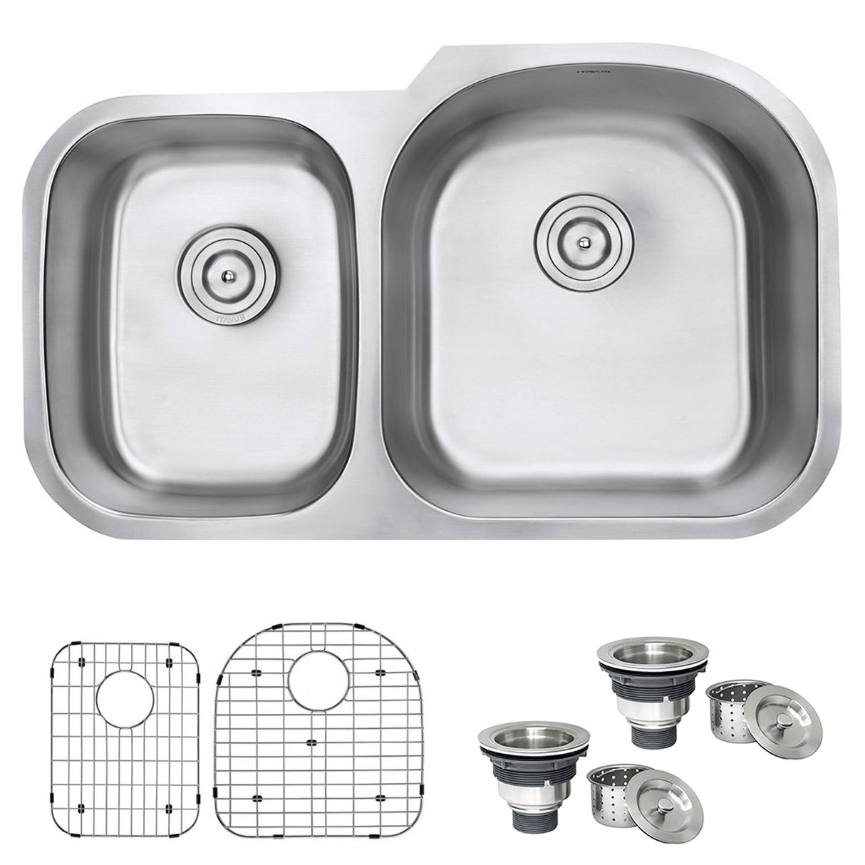 Undermount 34-inch Double Bowl 16 Gauge Stainless Steel Kitchen Sink