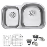 Undermount 34-inch Double Bowl 16 Gauge Stainless Steel Kitchen Sink