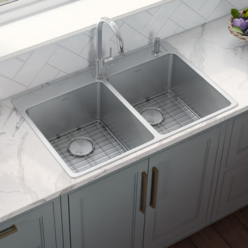 33 x 22 inch Drop-in Topmount Kitchen Sink 16 Gauge Stainless Steel Double Bowl