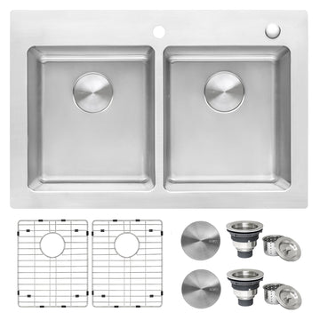 33 x 22 inch Drop-in Topmount Kitchen Sink 16 Gauge Stainless Steel Double Bowl