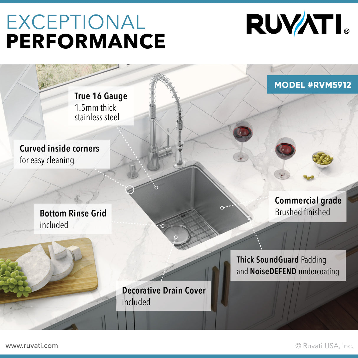 Undermount Bar Prep Kitchen Sink 16 Gauge Stainless Steel Single Bowl