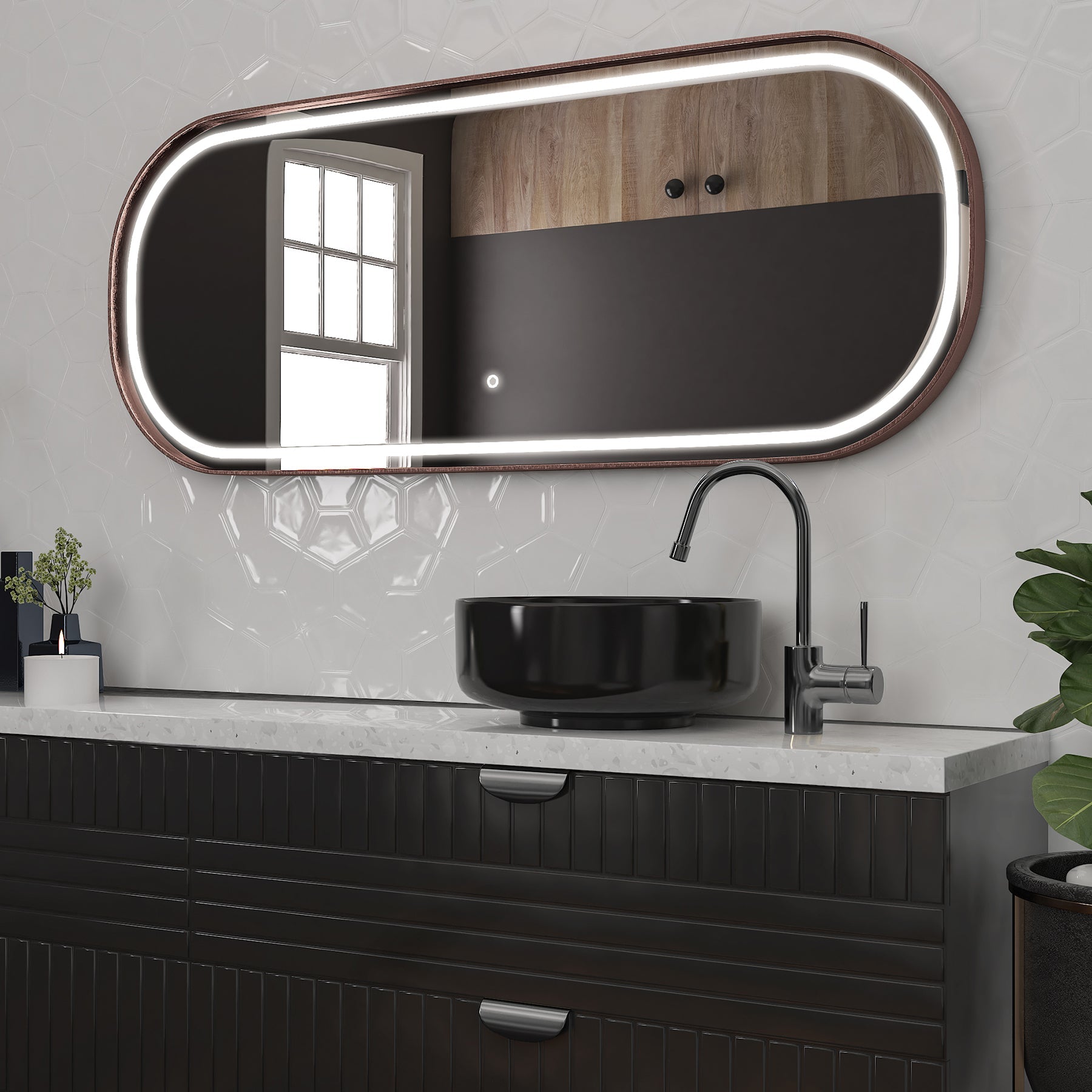 24 in. X 36 in. LED Lighted Bathroom Mirror with Gold Frame, Touch Sensor  Switch and CCT Remembrance, Evo Style