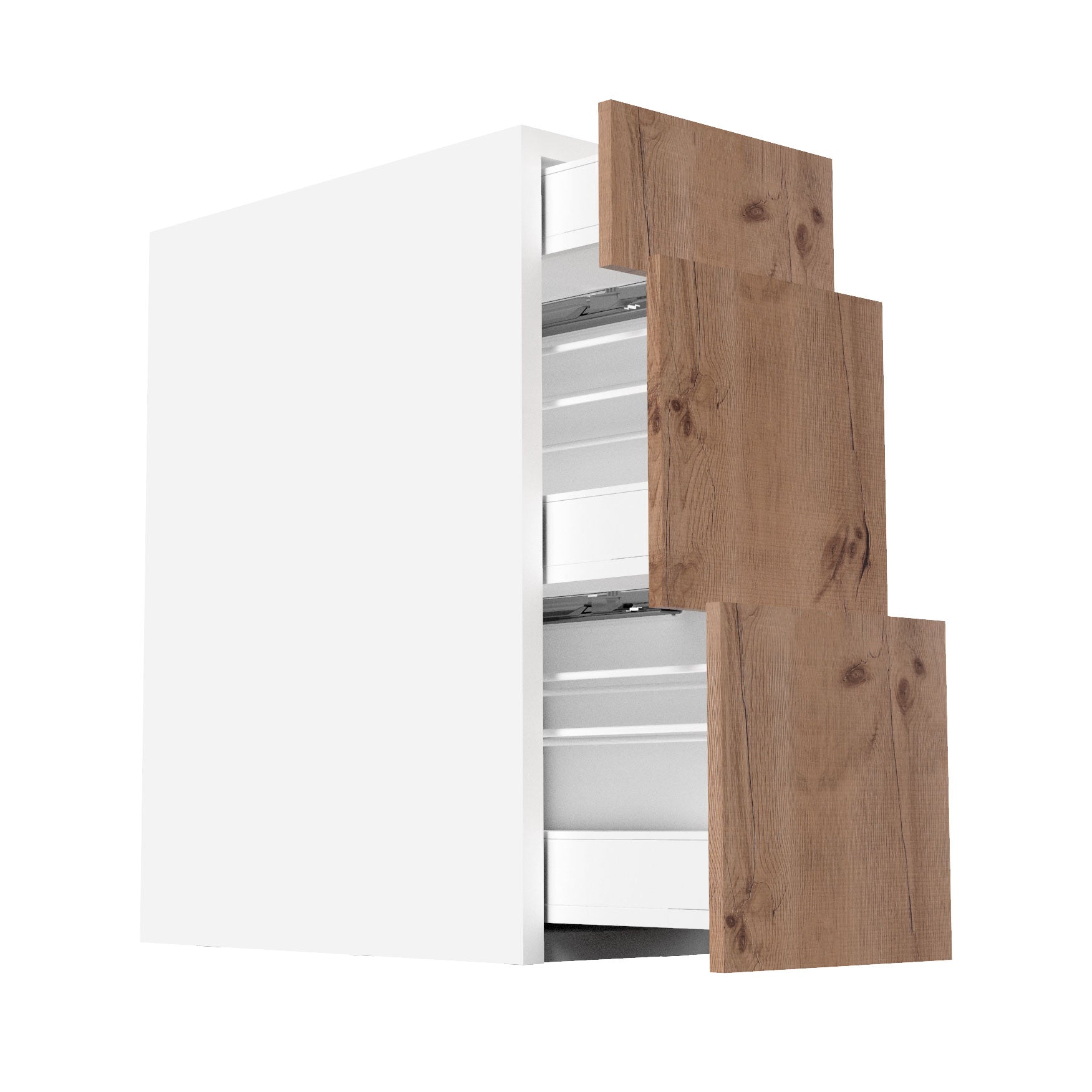 RTA - Rustic Oak - Three Drawer Base Cabinets | 12"W x 34.5"H x 24"D