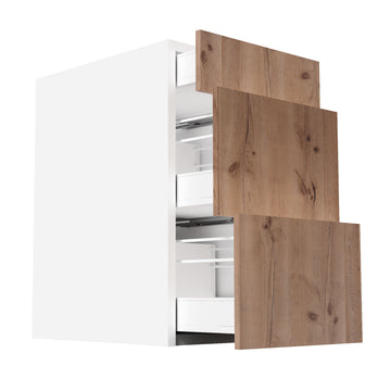 RTA - Rustic Oak - Three Drawer Base Cabinets | 18