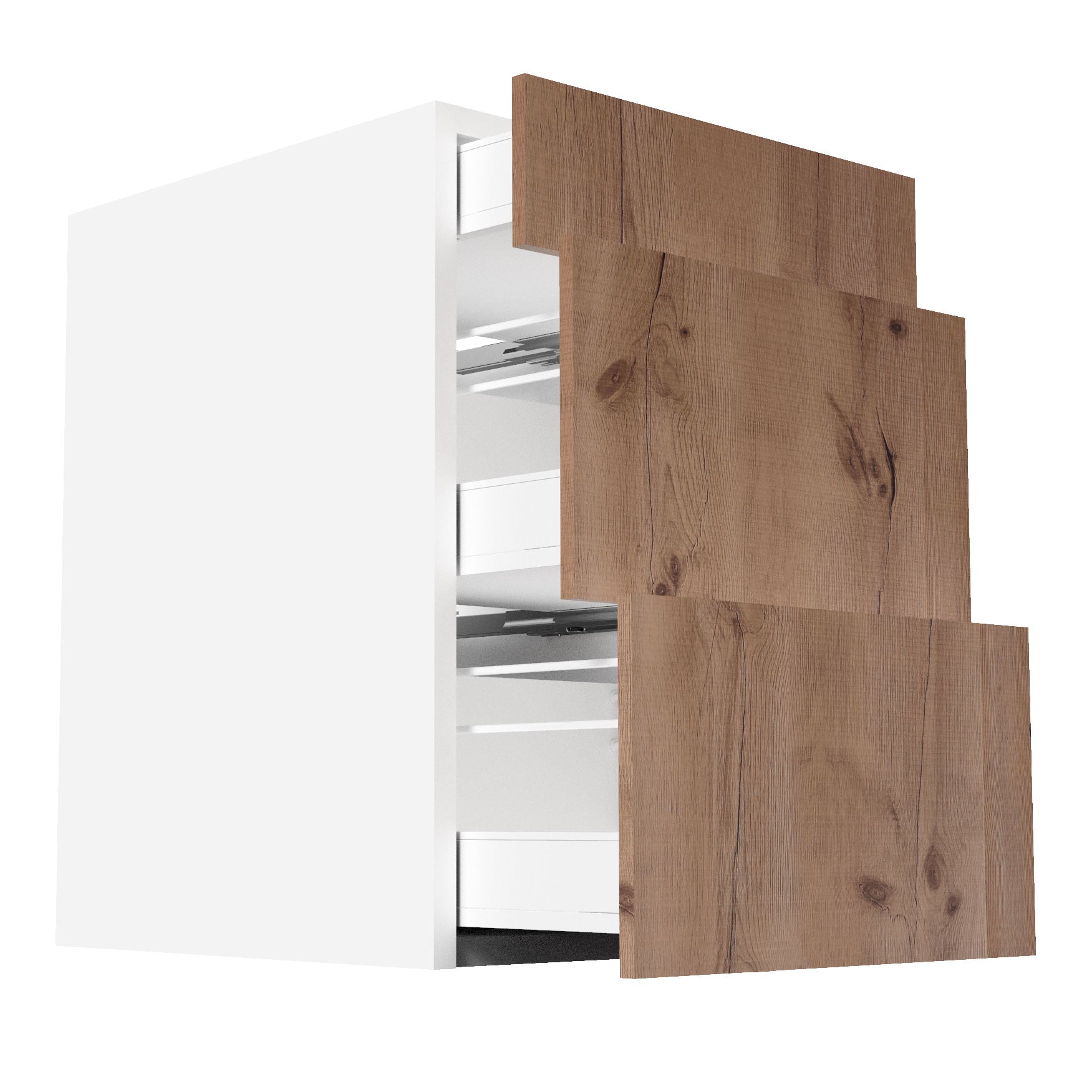RTA - Rustic Oak - Three Drawer Base Cabinets | 21"W x 34.5"H x 24"D