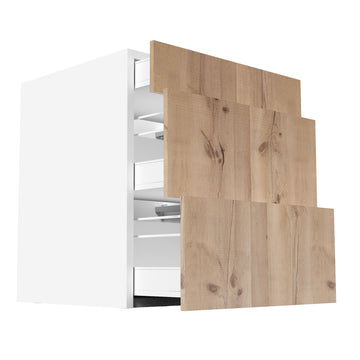 RTA - Rustic Oak - Three Drawer Base Cabinets | 27"W x 34.5"H x 24"D
