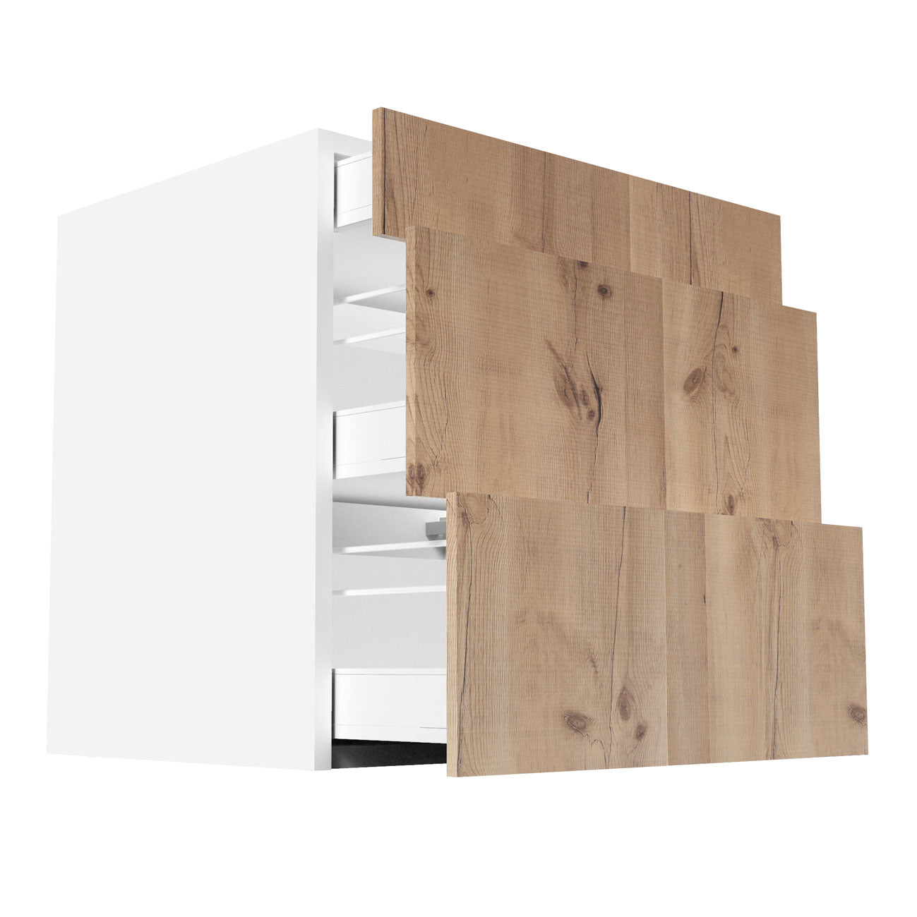 RTA - Rustic Oak - Three Drawer Base Cabinets | 30"W x 34.5"H x 24"D