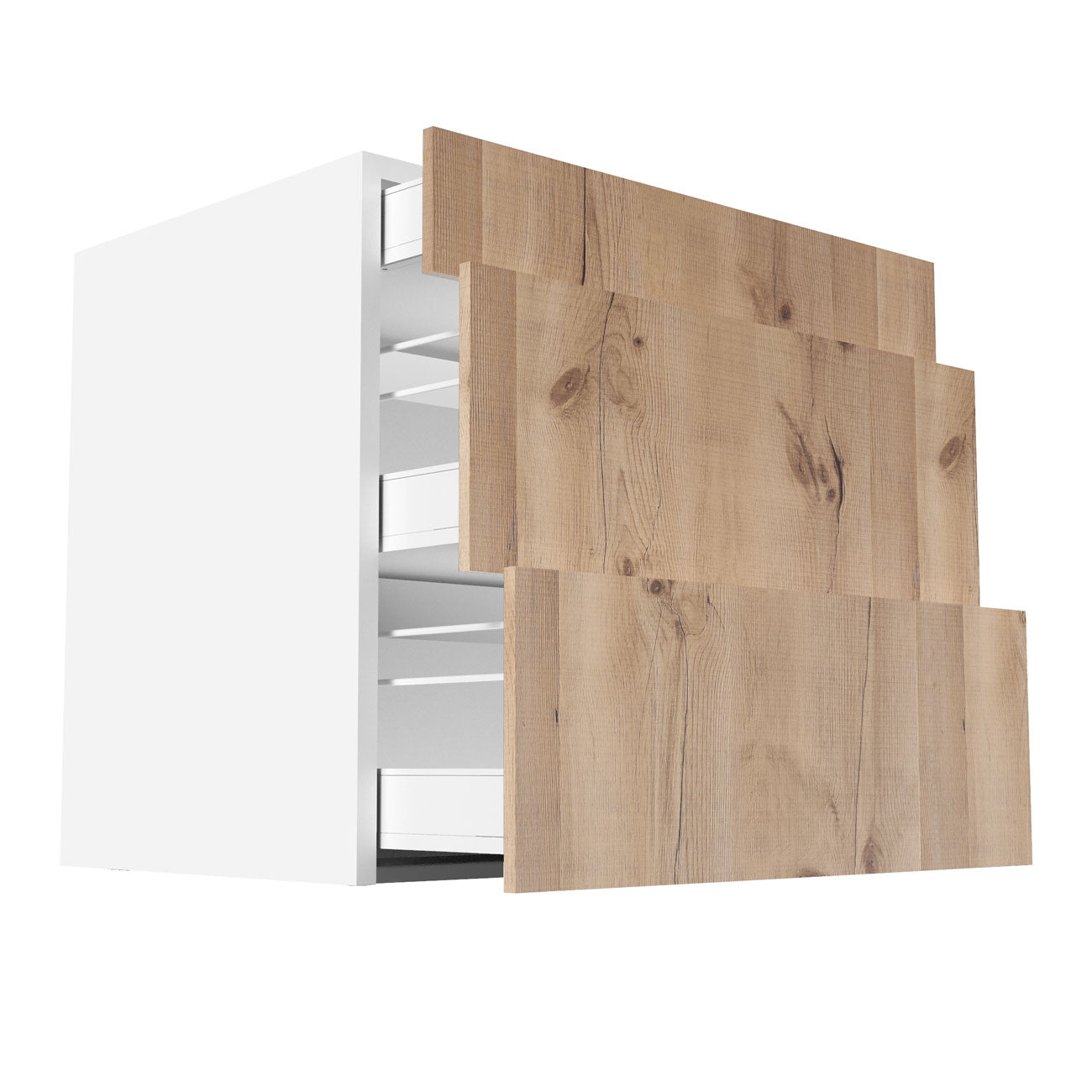 RTA - Rustic Oak - Three Drawer Base Cabinets | 33"W x 34.5"H x 24"D