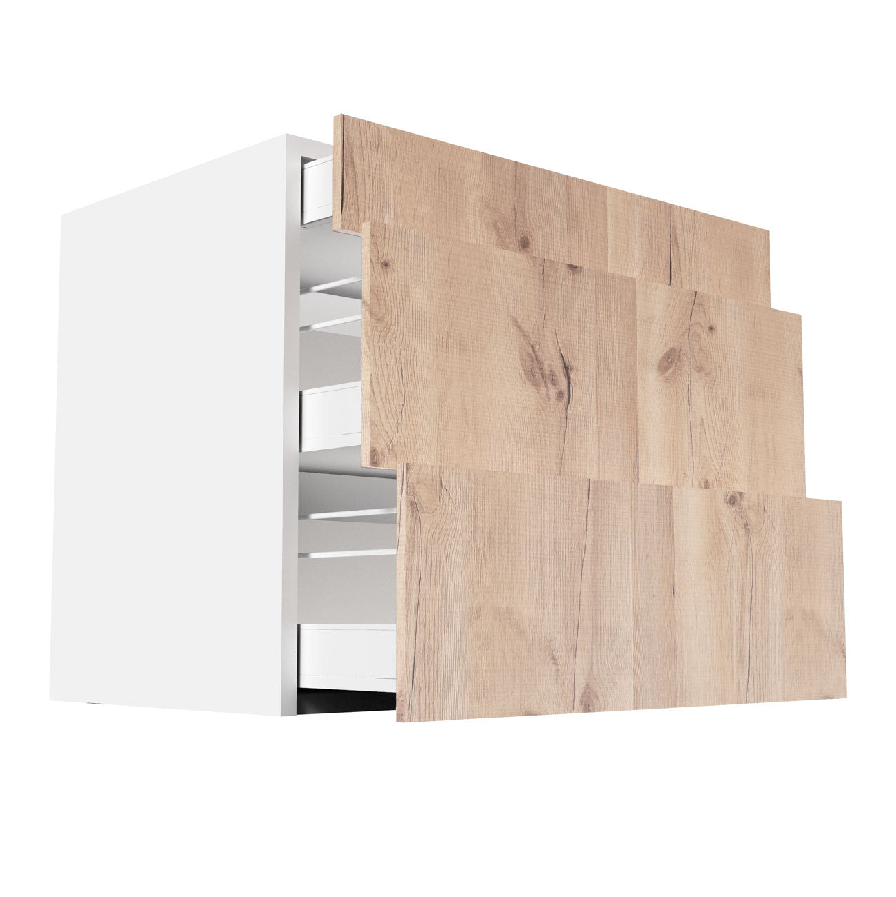 RTA - Rustic Oak - Three Drawer Base Cabinets | 36"W x 34.5"H x 24"D