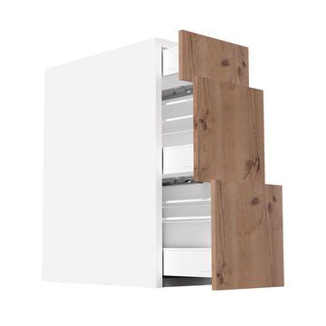 RTA - Rustic Oak - Three Drawer Vanity Cabinets | 12"W x 30"H x 21"D