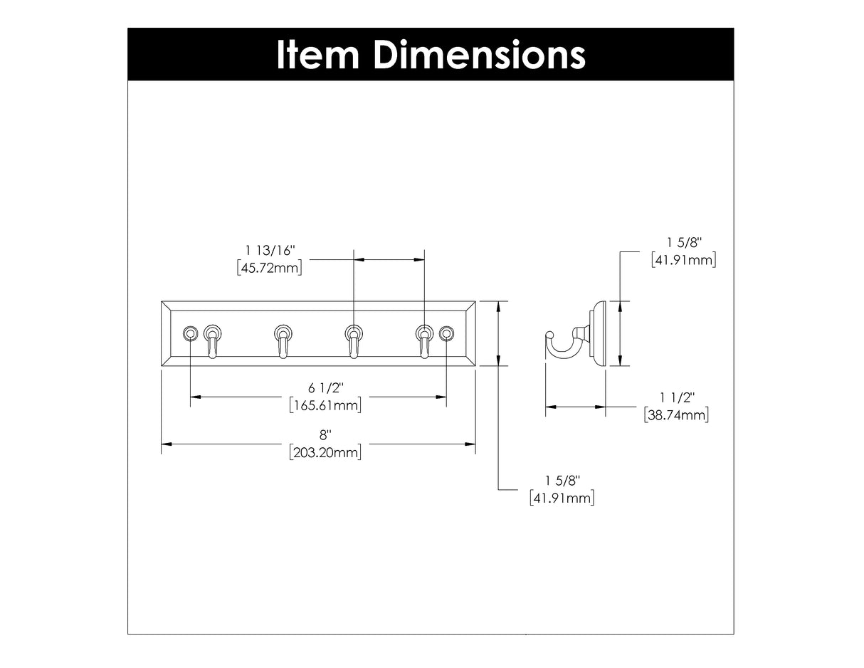 Hickory Hardware - 4 Key Hook Rail 8 Inch Long