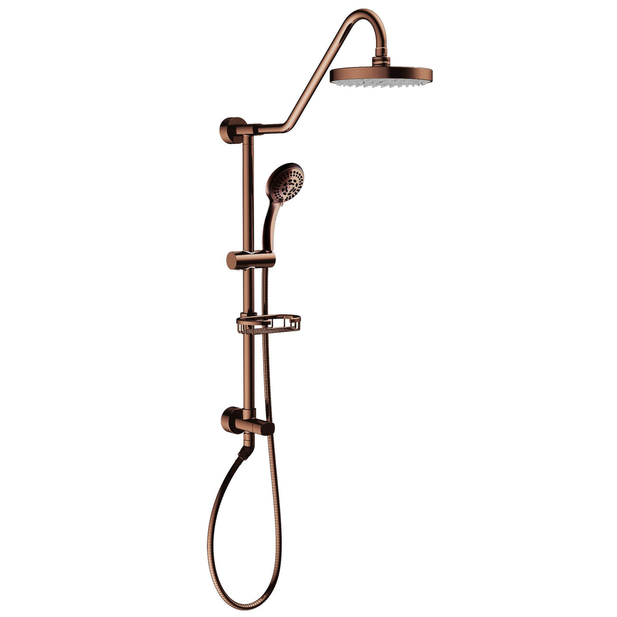 Rain Shower System W/ 8" Showerhead - 36.25"H X 8"W X 23.75"D - Brass - Adjustable Brass Slider - Surface Mounted Shower Systems