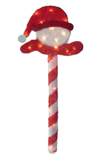 40" Lighted Peppermint Twist Sisal Christmas Candy Cane Snowball Outdoor Decoration