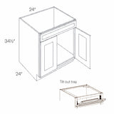 24"W X 34 1/2"H, 1 Drawer & 2 Door Park Avenue Ocean Blue Ready to Assemble Sink Base Cabinet W/ Tilt Out Tray