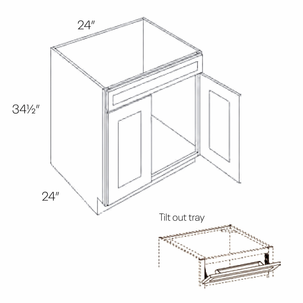 Park Avenue White - Ready to Assemble - 1 Drawer & 2 Door Sink Base Cabinet W/ Tilt Out Tray - 24"W X 34.5"H x 24"D