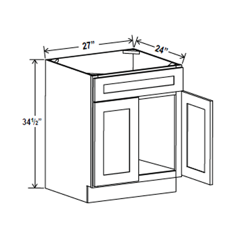 Sink Base Cabinet - 27W x 34.5H x 24D - Grey Shaker Cabinet - RTA