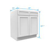 Sink Base Cabinet - 30W x 34-1/2H x 24D - Aria White Shaker - RTA