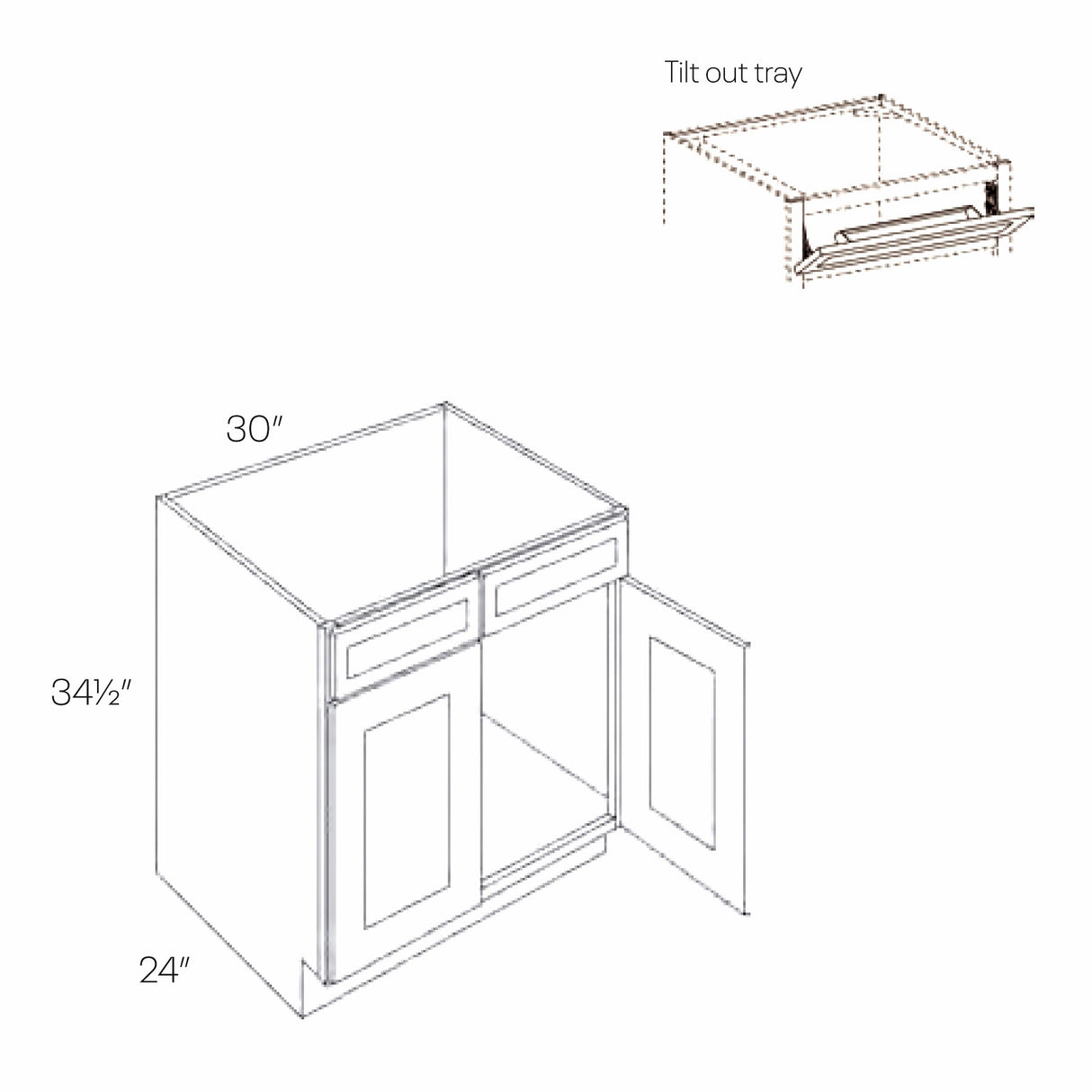 30"W, 2 Door Park Avenue Ocean Blue Ready to Assemble - Sink Base Cabinet, Tilt-Out Tray