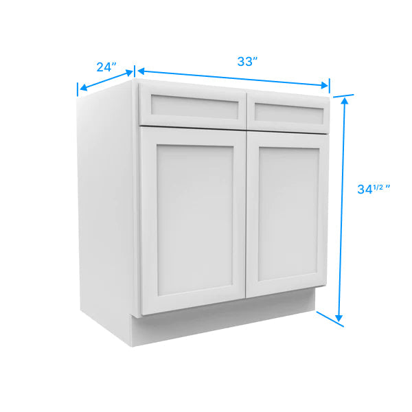 Sink Base Cabinet - 33W x 34-1/2H x 24D - Aria White Shaker - RTA