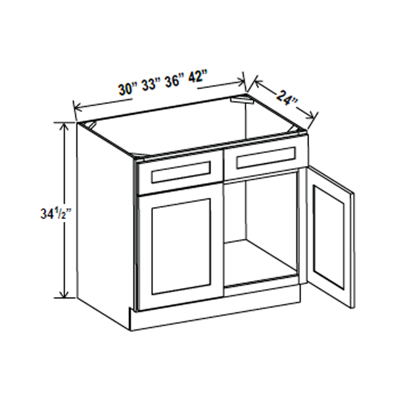 Sink Base Cabinet - 33W x 34-1/2H x 24D - Blue Shaker Cabinet