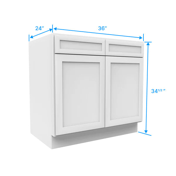 Sink Base Cabinet - 36W x 34-1/2H x 24D - Aria White Shaker - RTA