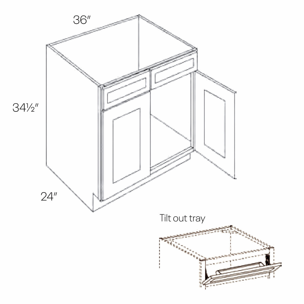 36"W, 2 Door Park Avenue Ocean Blue Ready to Assemble - Sink Base Cabinet, Tilt-Out Tray