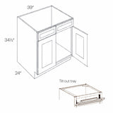 39"W, 2 Drawer & 2 Door Park Avenue Ocean Blue Ready to Assemble - Sink Base Cabinet, Tilt-Out Tray