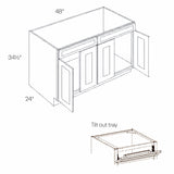 48"W, 2 Drawer & 4 Door Park Avenue Ocean Blue Ready to Assemble - Sink Base Cabinet, Tilt-Out Tray