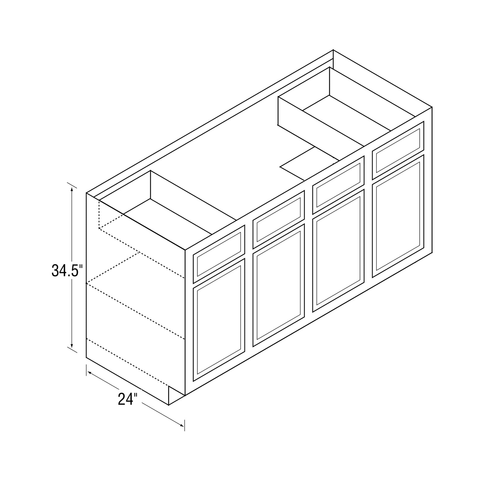 Sink Base Dwhite Shaker 60 Inch W x 34.5 Inch H x 24 Inch