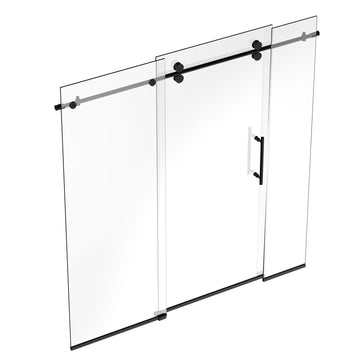 Ivanees 72 In. W X 76 In. H Semi-Frameless Single Sliding Glass Shower Door With 3 Glass Panels & 8mm Clear Tempered Glass- Barn Door Style