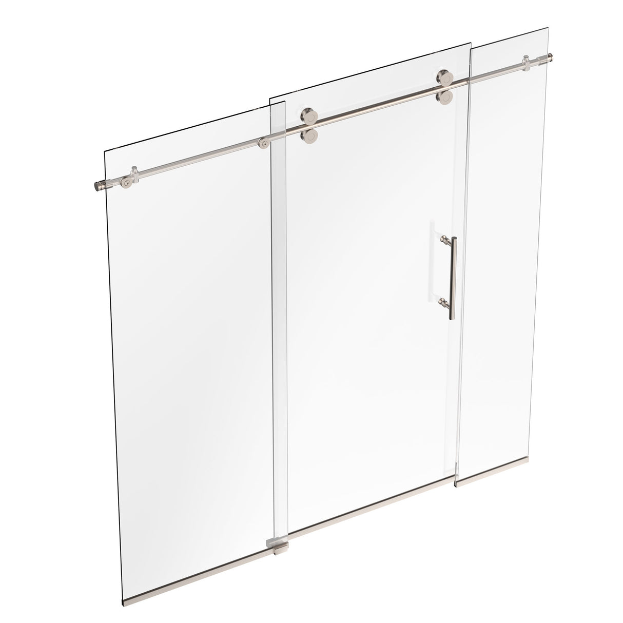 Ivanees 72 In. W X 76 In. H Frameless Single Sliding Glass Shower Door With 3 Glass Panels & 8mm Clear Tempered Glass- Barn Door Style