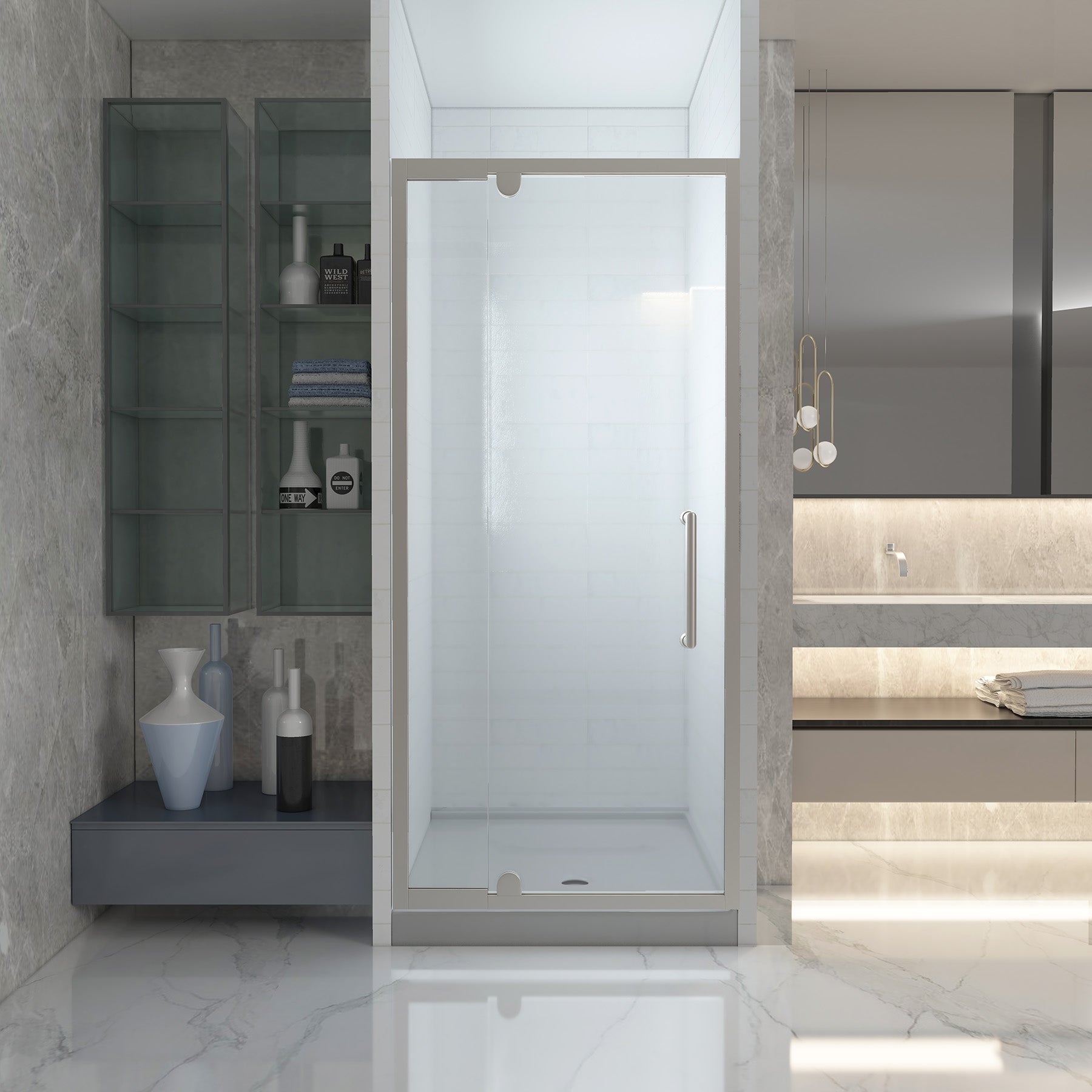 Ivanees 36 In. W X 76 In. H Semi-Frameless Pivot Glass Shower Door With Soft- Closing Clear Tempered Glass