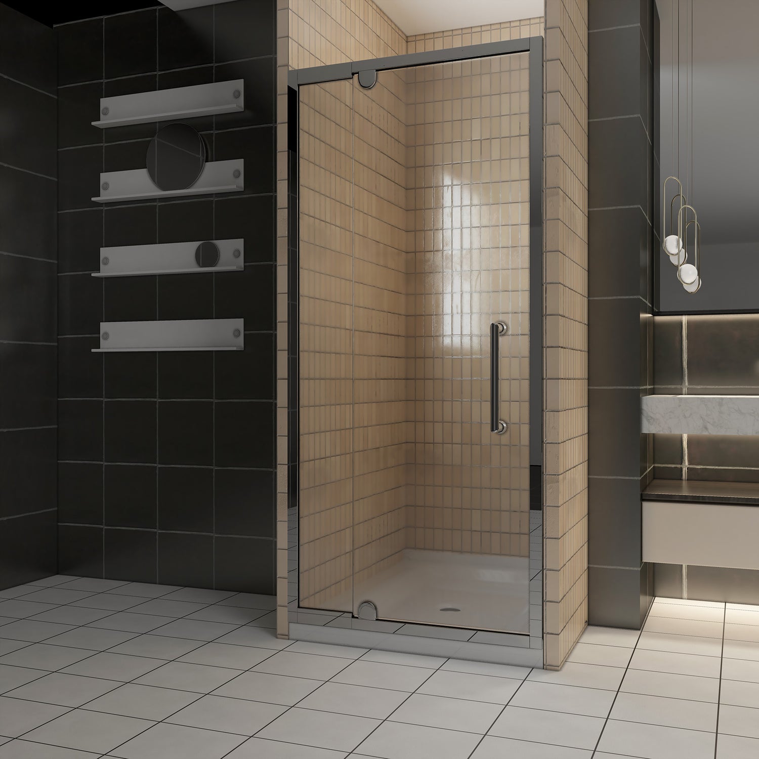 Ivanees 36 In. W X 76 In. H Framed Pivot Glass Shower Door With Soft- Closing Clear Tempered Glass