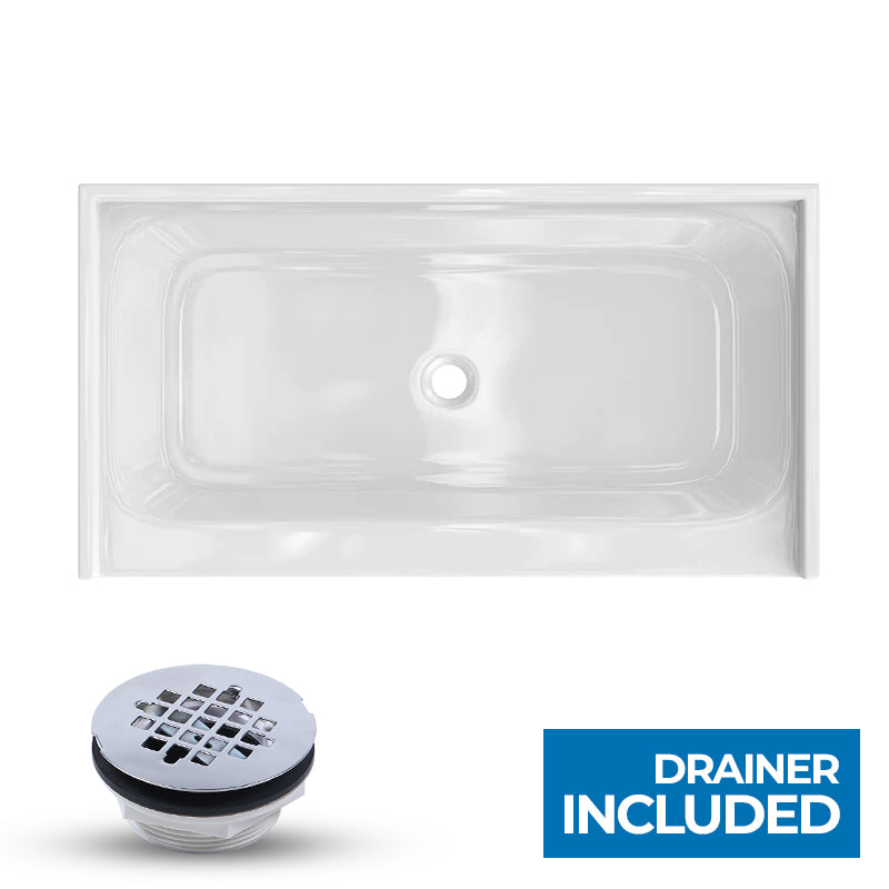 Shower Tray - Center Drain Single-Threshold - Acrylic and fiberglass -  60 X 32 X 5.5