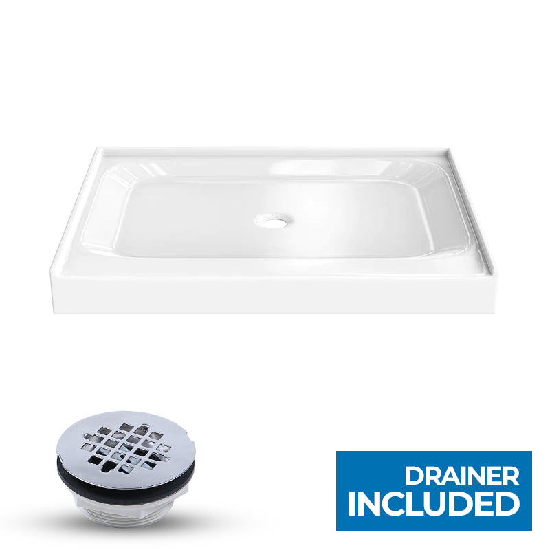 ELEGANT 48'' L x 32'' W x 4'' H Shower Base Pan in White Center Drain  Non-Slip Stainless Steel Shower Drain Cover Included 