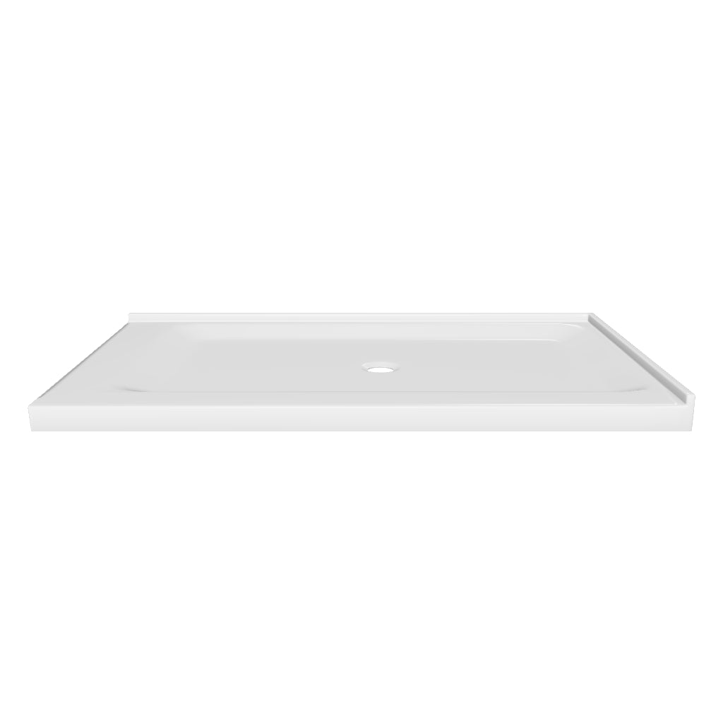 60 L x 36 in. W Double-Threshold Shower Pan Base with Center Drain in High Gloss White