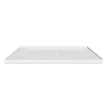 60 L x 36 in. W Double-Threshold Shower Pan Base with Center Drain in High Gloss White