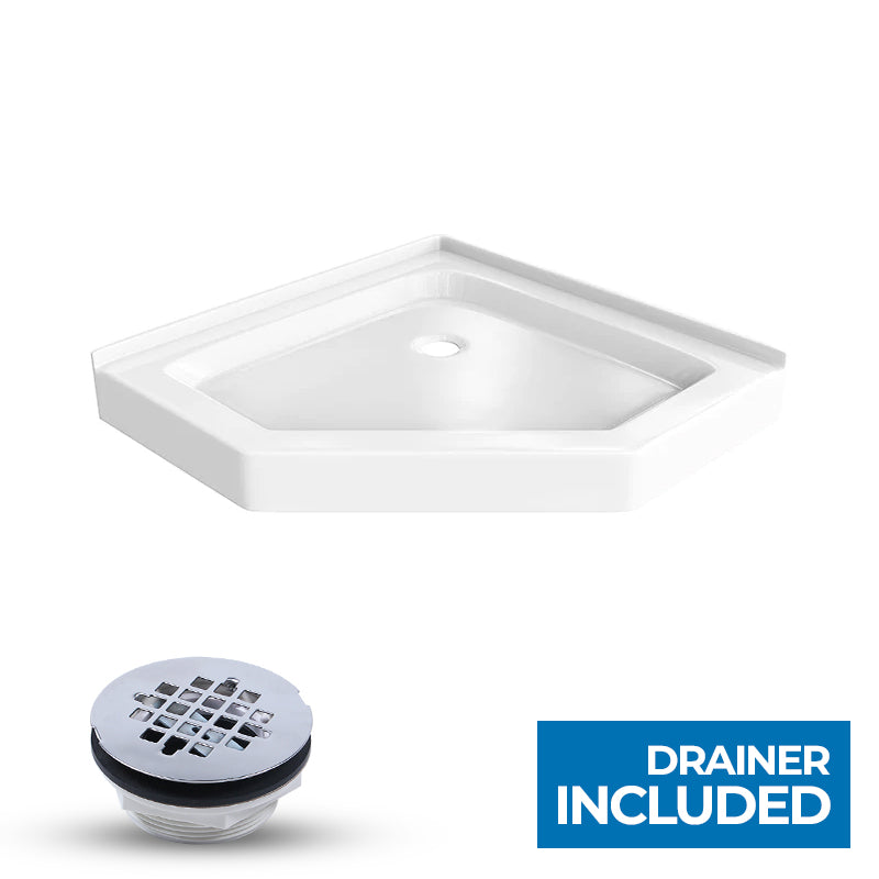 Ivanees - Neo Angle Center Drain Shower Base - Shower Pan - Double Tile Flanges - 36 X 36 X 5.5