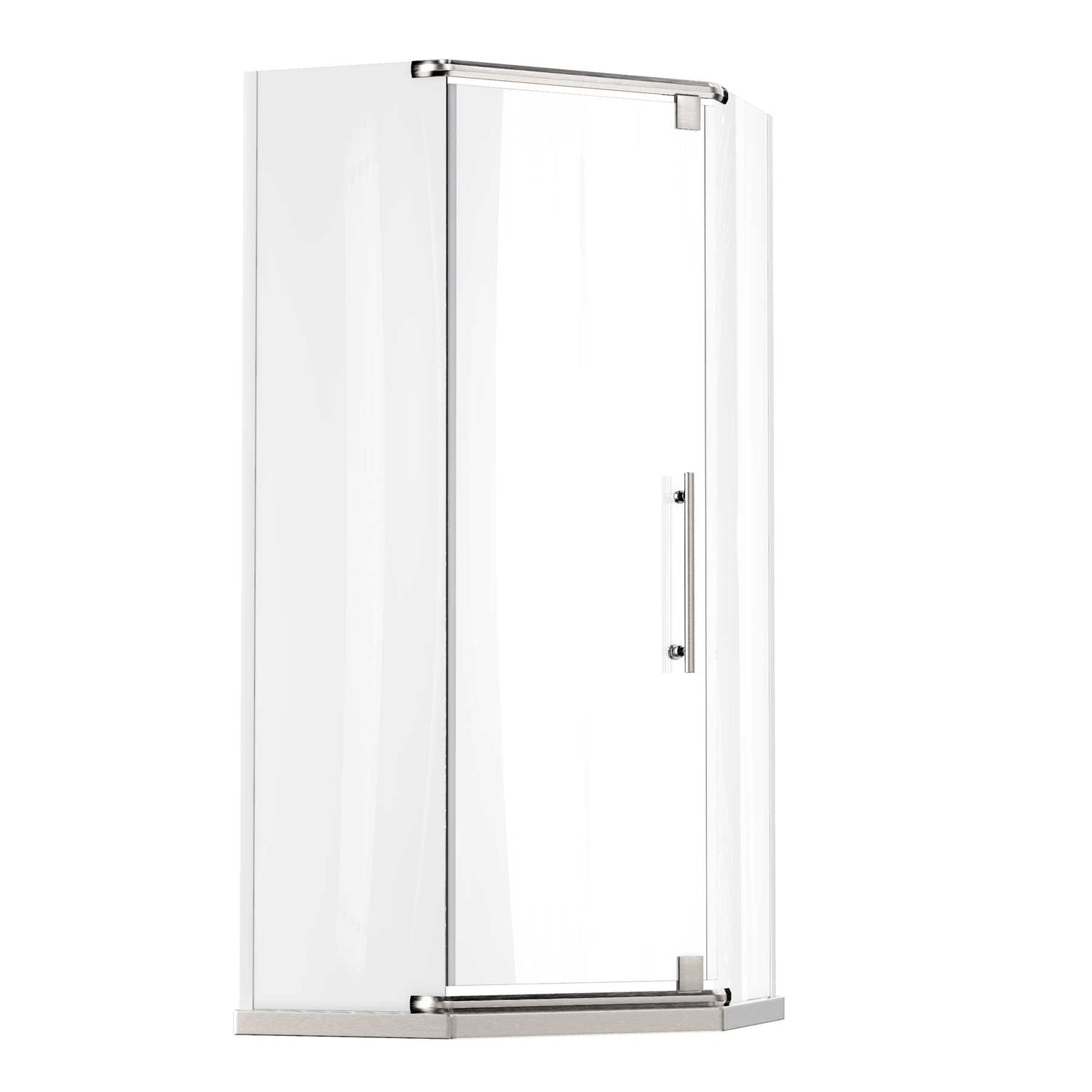 Ivanees 36 In. x 76 In. Neo-Angle Pivot Semi-Frameless Corner Shower Enclosure in Stainless Steel with 8mm Clear Tempered Glass